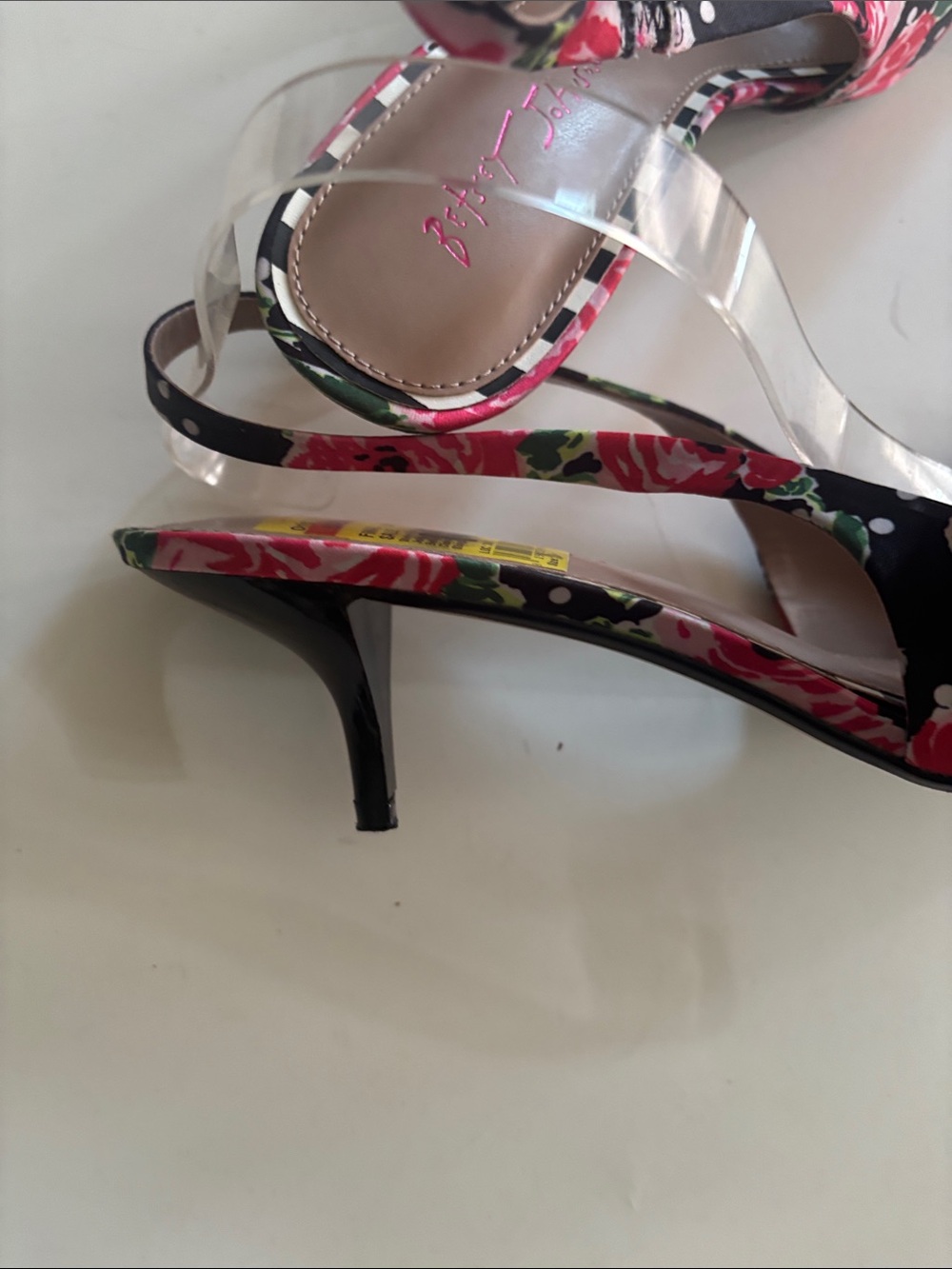Betsey Johnson Black Floral Polka Dot Slingback Kitten Heels - Picture 6 of 8